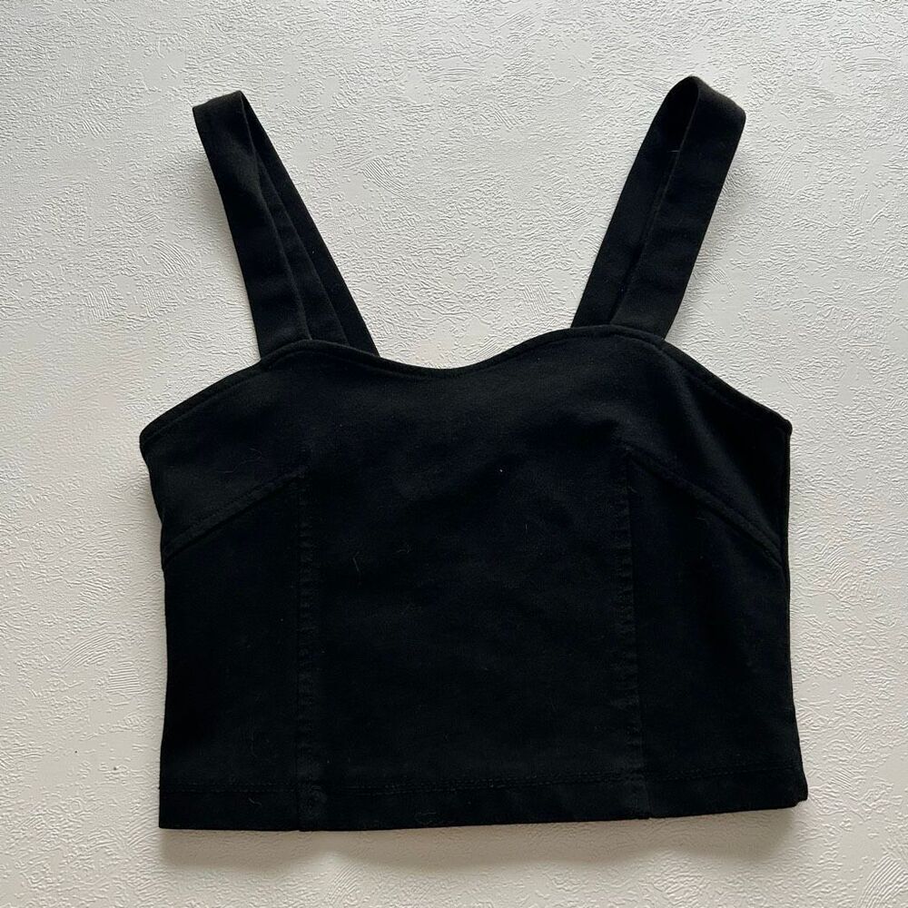 Brandy Melville Black Cropped Tank Top Zip Back Corset Style One Size
